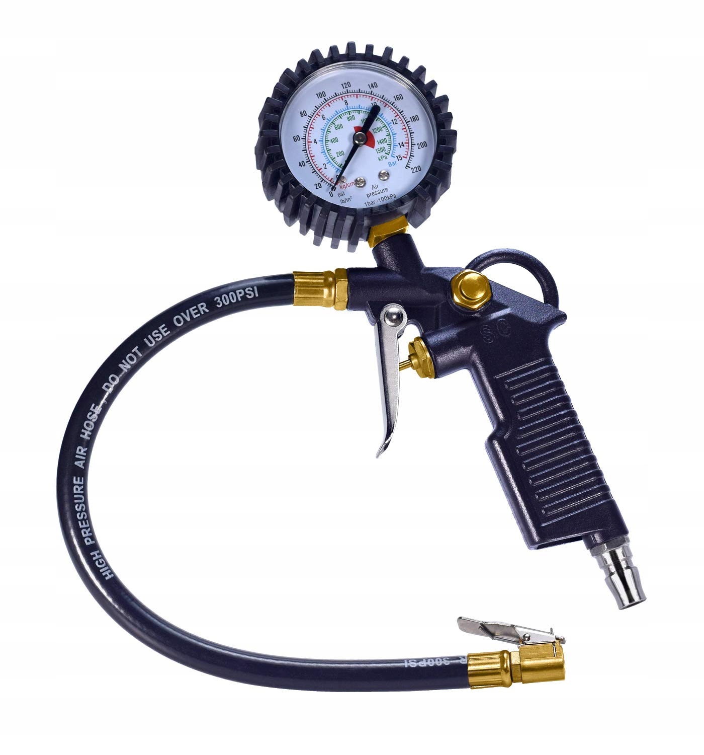 Pistolet do Pompowania Kół Opon z Manometrem Manometr PSI Bar kPa kg/cm2