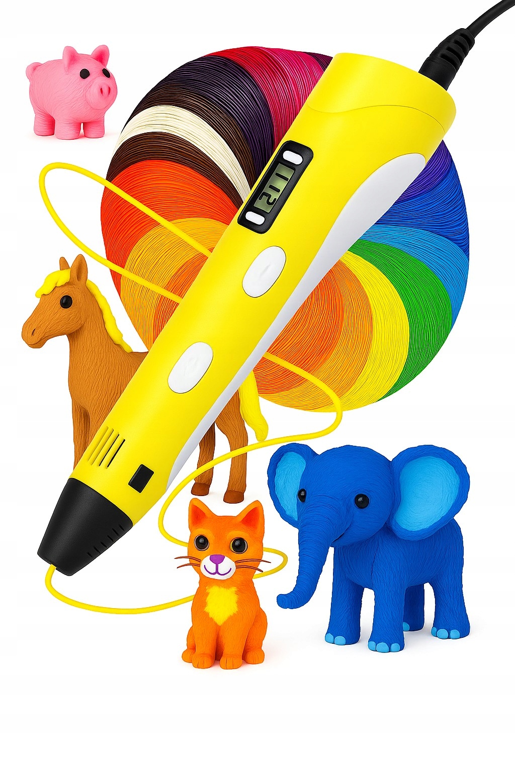 DŁUGOPIS DRUKARKA 3D PEN ZESTAW + WKŁADY 9 METRÓW ŻÓŁTY