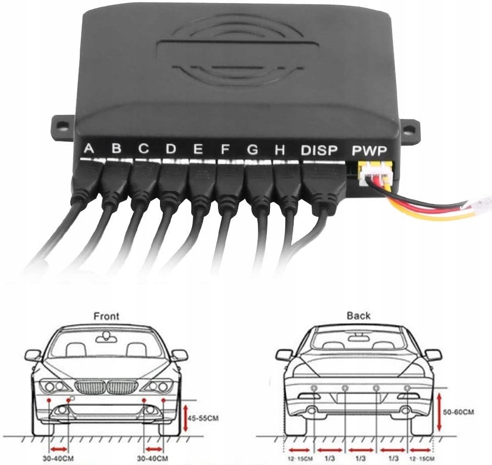 8 Czujników Parkowania Cofania LED LCD PARKTRONIC