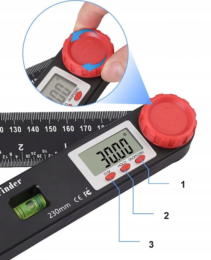 Kątomierz Elektroniczny Cyfrowy 230mm 360° + 3 POZIOMNICE