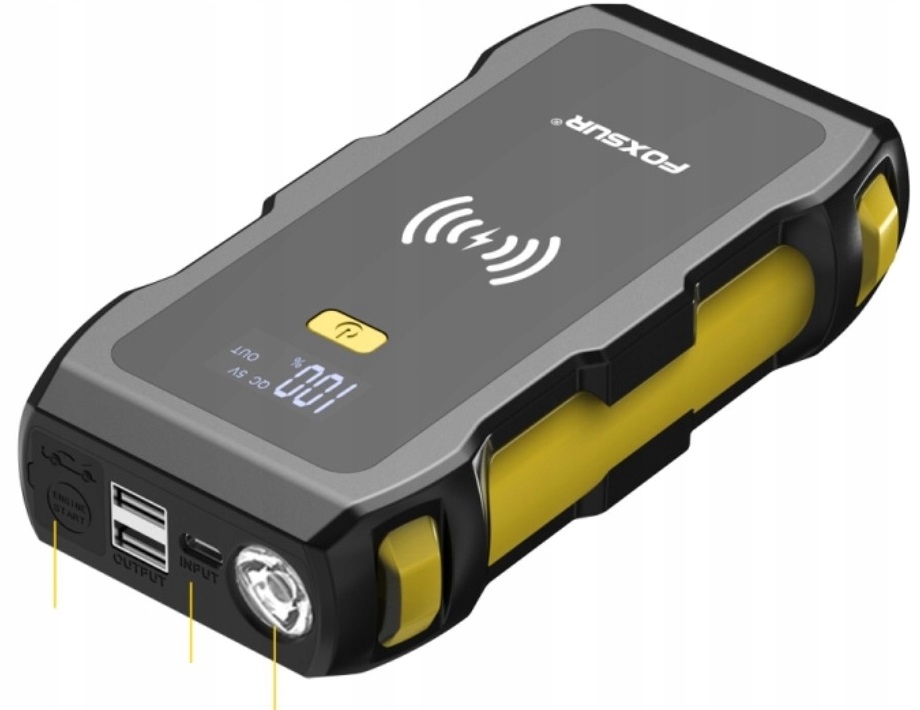 Mocny Jump Starter BOOSTER Rozruch PowerBank Ładowarka QI 39800 mAh 1200 A FJS800