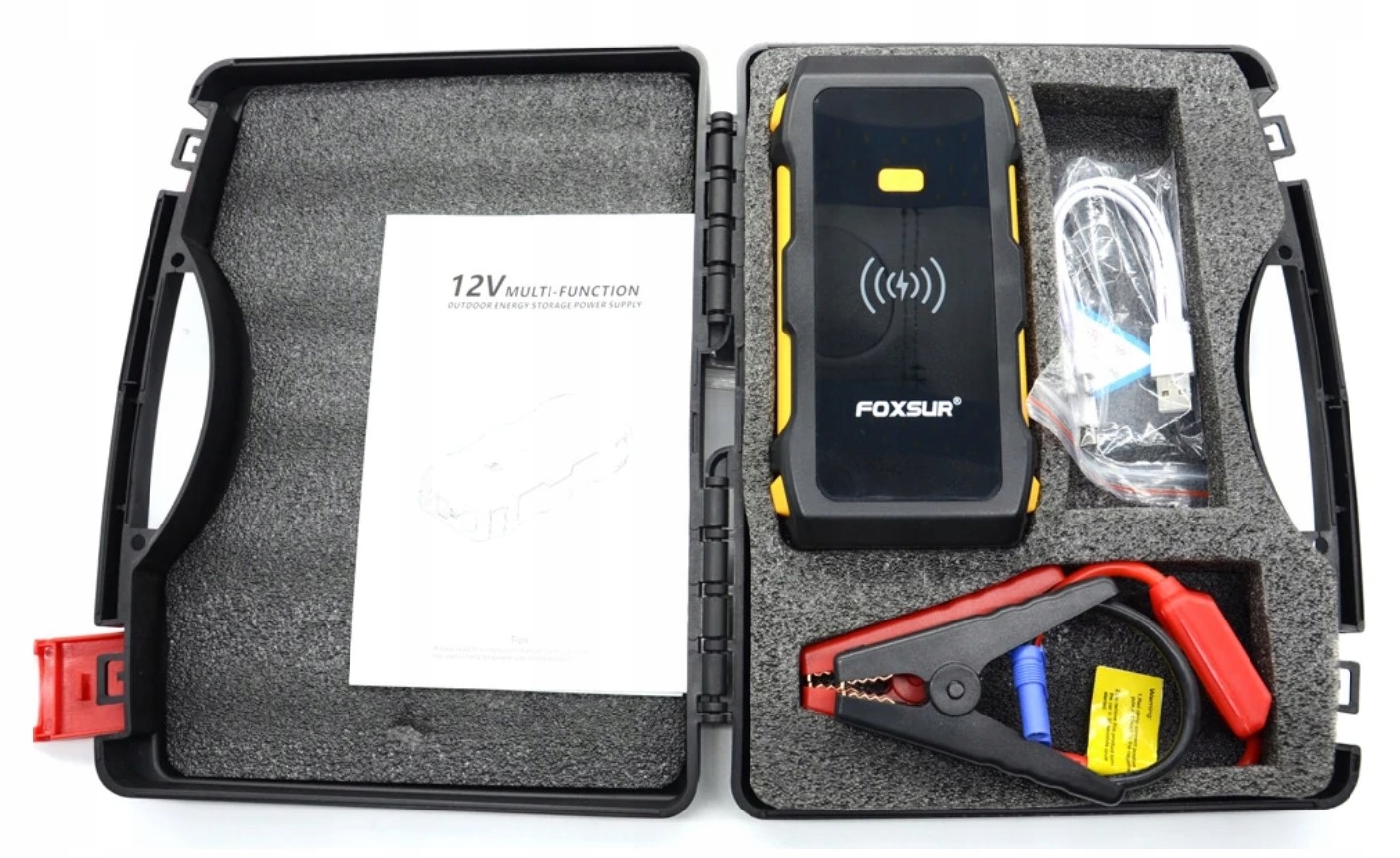 Mocny Jump Starter BOOSTER Rozruch PowerBank Ładowarka QI 39800 mAh 1200 A FJS800