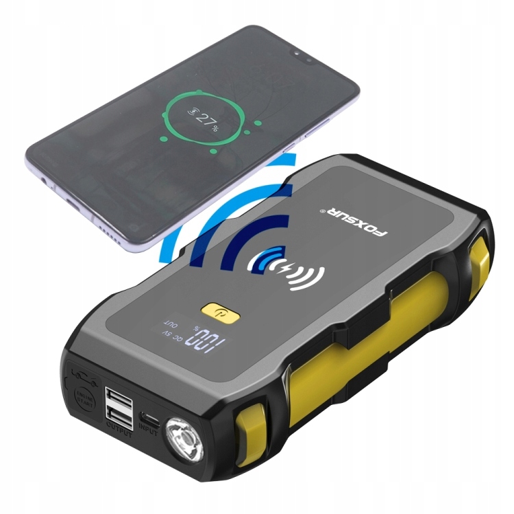 Mocny Jump Starter BOOSTER Rozruch PowerBank Ładowarka QI 39800 mAh 1200 A FJS800