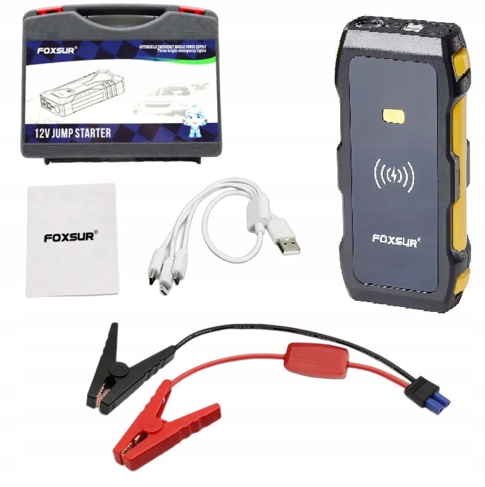 Mocny Jump Starter BOOSTER Rozruch PowerBank Ładowarka QI 39800 mAh 1200 A FJS800