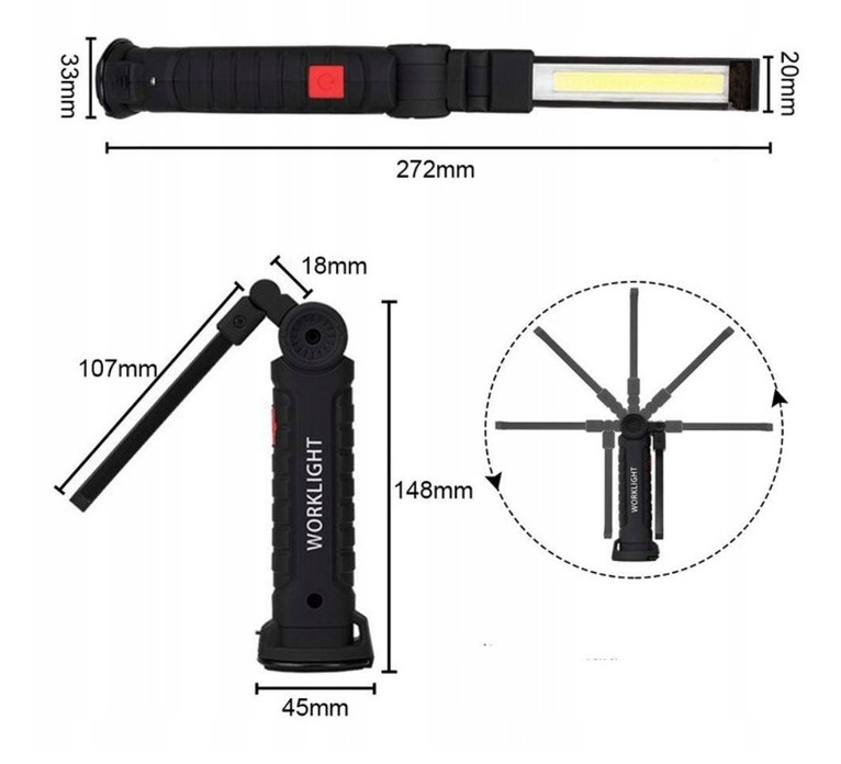 DUŻA LAMPA LATARKA WARSZTATOWA LED COB MAGNES USB