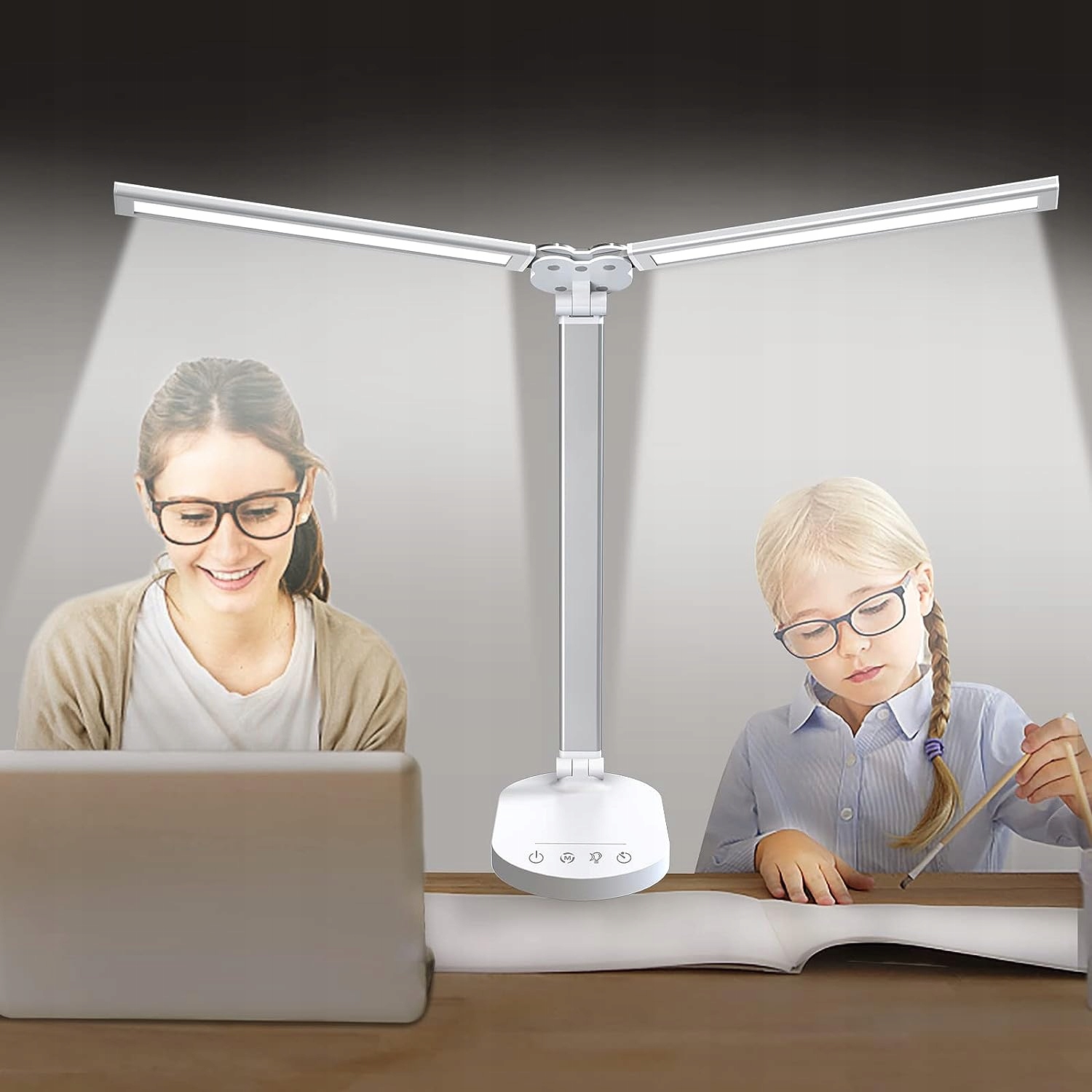 Lampka Led na Biurko biurkowa podwójna MOCNA ZŁOTA sterowana dotykowe