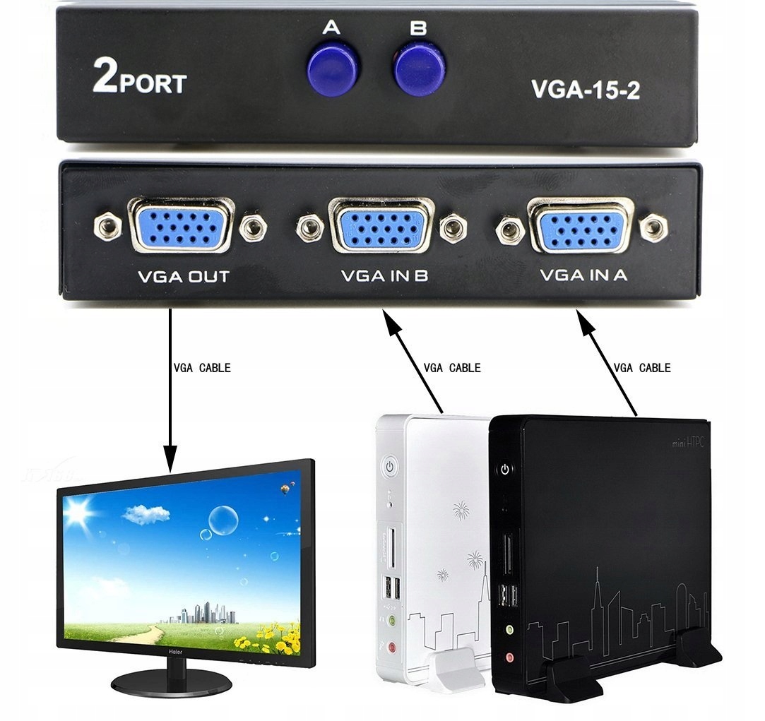 Splitter Rozdzielacz VGA 1 x 2 Monitory FullHD