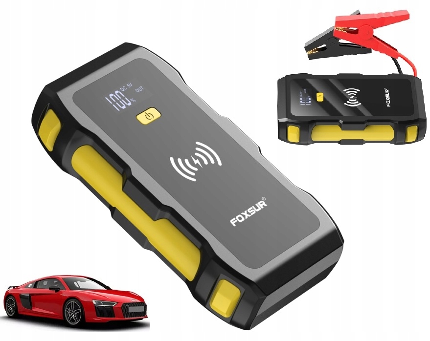 Mocny Jump Starter BOOSTER Rozruch PowerBank Ładowarka QI 39800 mAh 1200 A FJS800