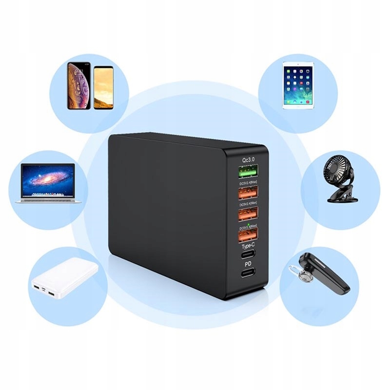 Szybka Ładowarka sieciowa 6 USB C PD 20W QC3.0 65W