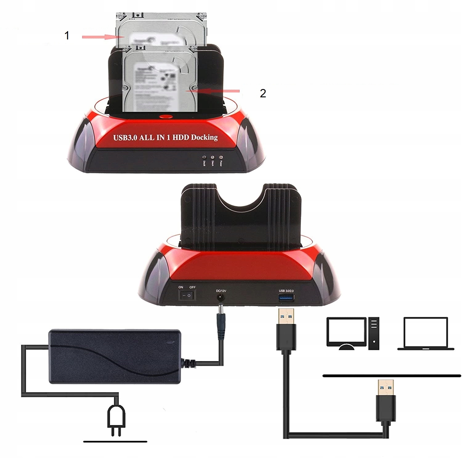 Stacja Dokująca dysków HDD SSD USB 3.0 KLONOWANIE