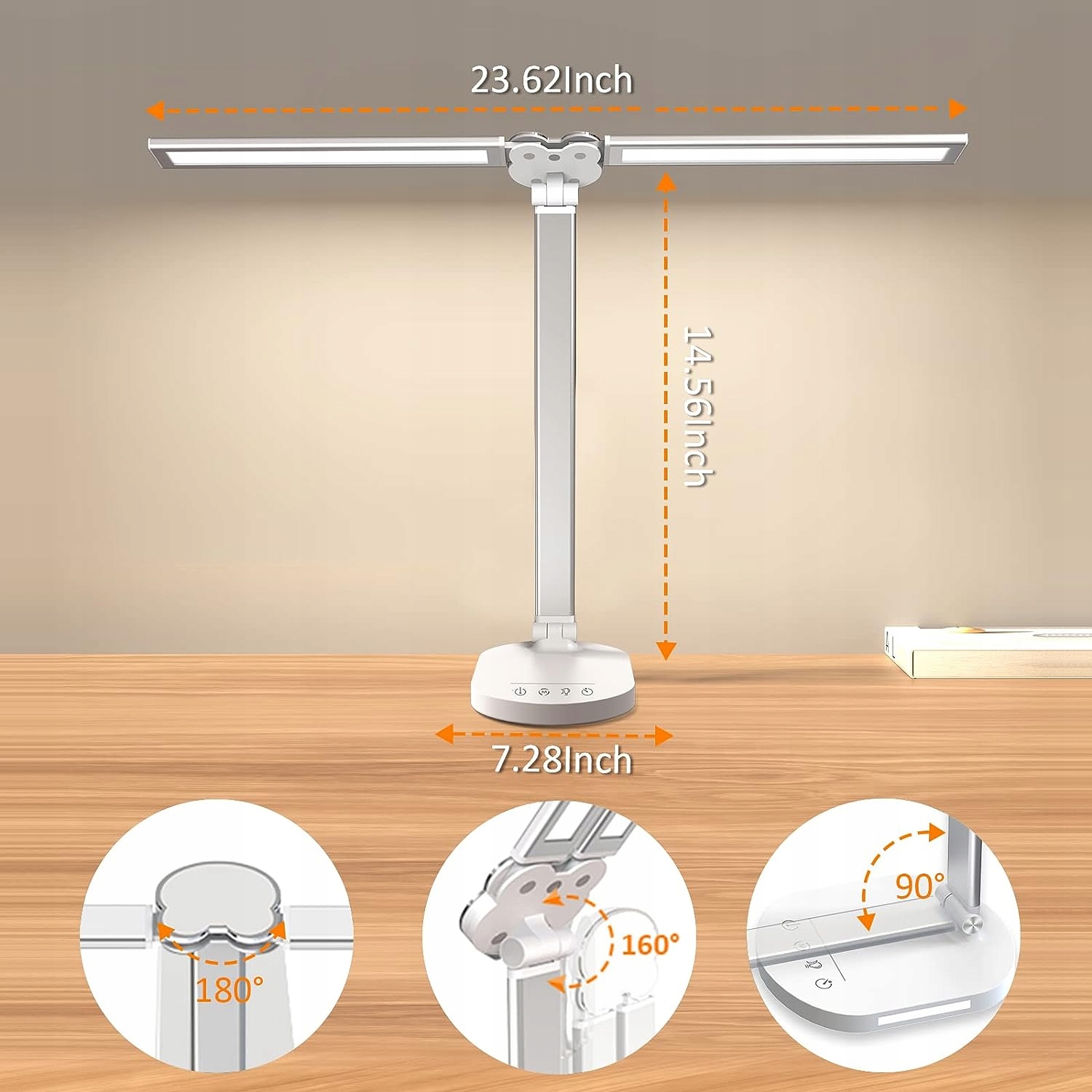 Lampa biurkowa LED podwójna MOCNA + ładowarka na biurko BIAŁA sterowana