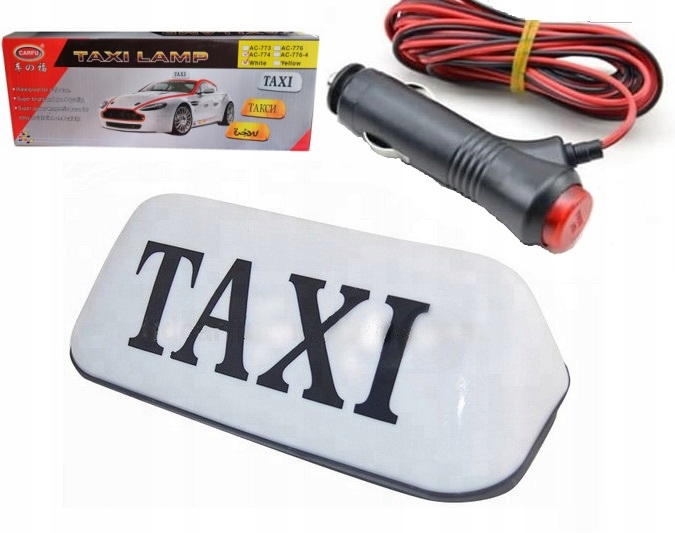 Lampa TAXI na Magnes Biała Kogut Sygnalizator Duża z Włącznikiem