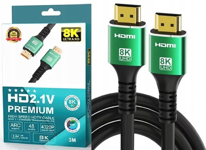 Kabel HDMI - HDMI 2.1 V PREMIUM 8K 4K 144Hz Mocny Monitor Projektor 3m