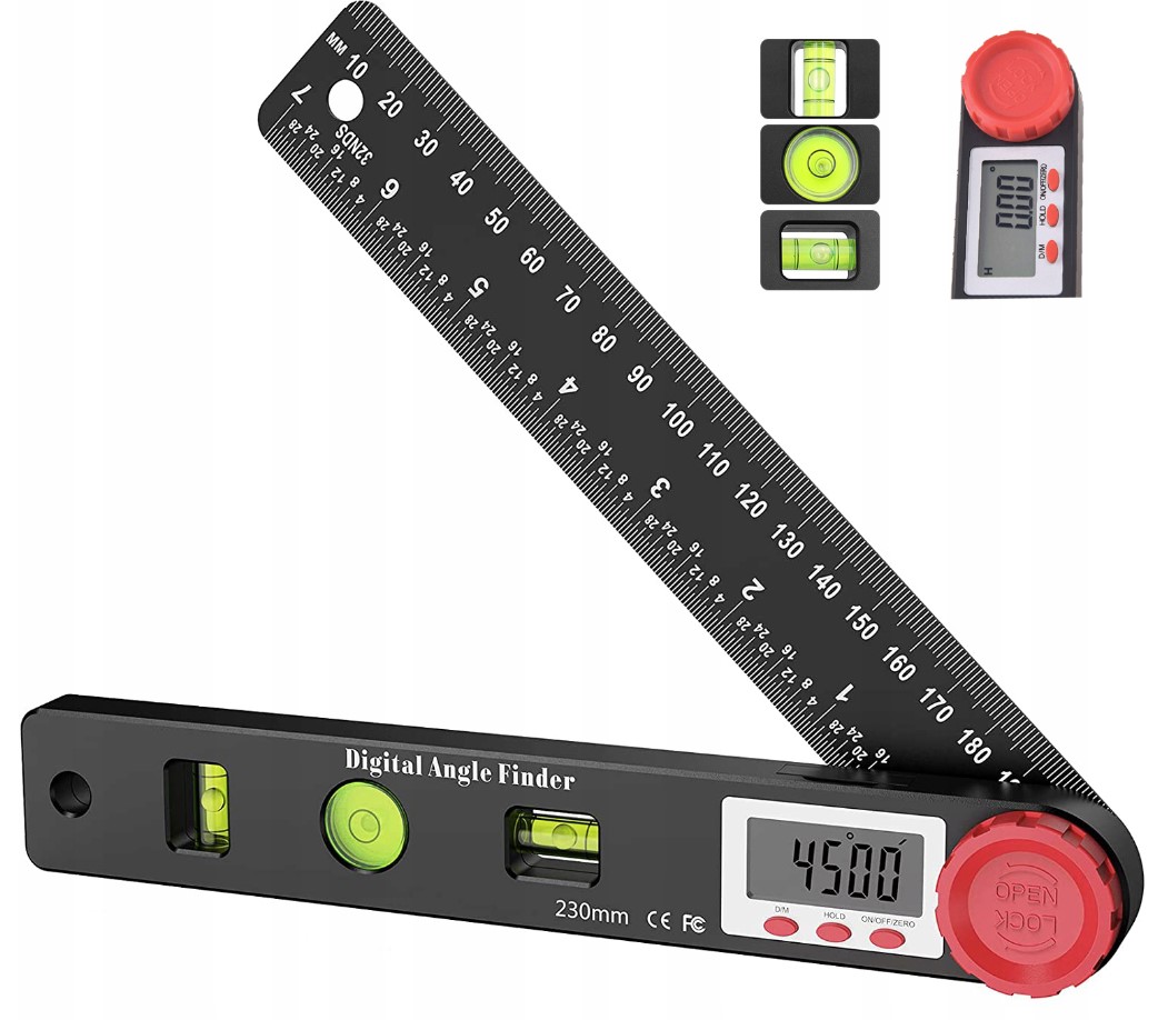 Kątomierz Elektroniczny Cyfrowy 230mm 360° + 3 POZIOMNICE