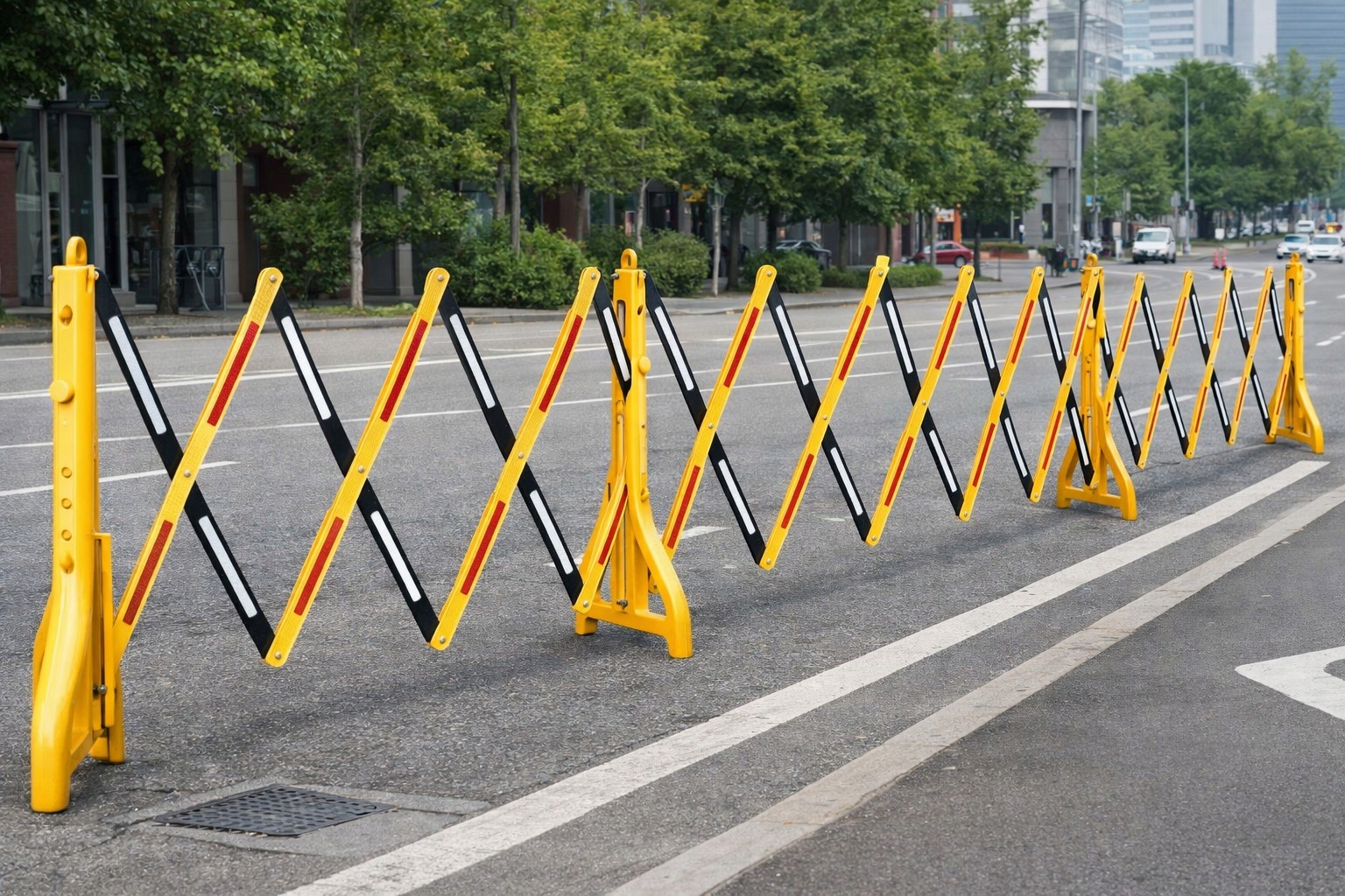 Barierka Nożycowa Składana 250 cm Odblask Zapora Drogowa PVC Żółto-Czarna