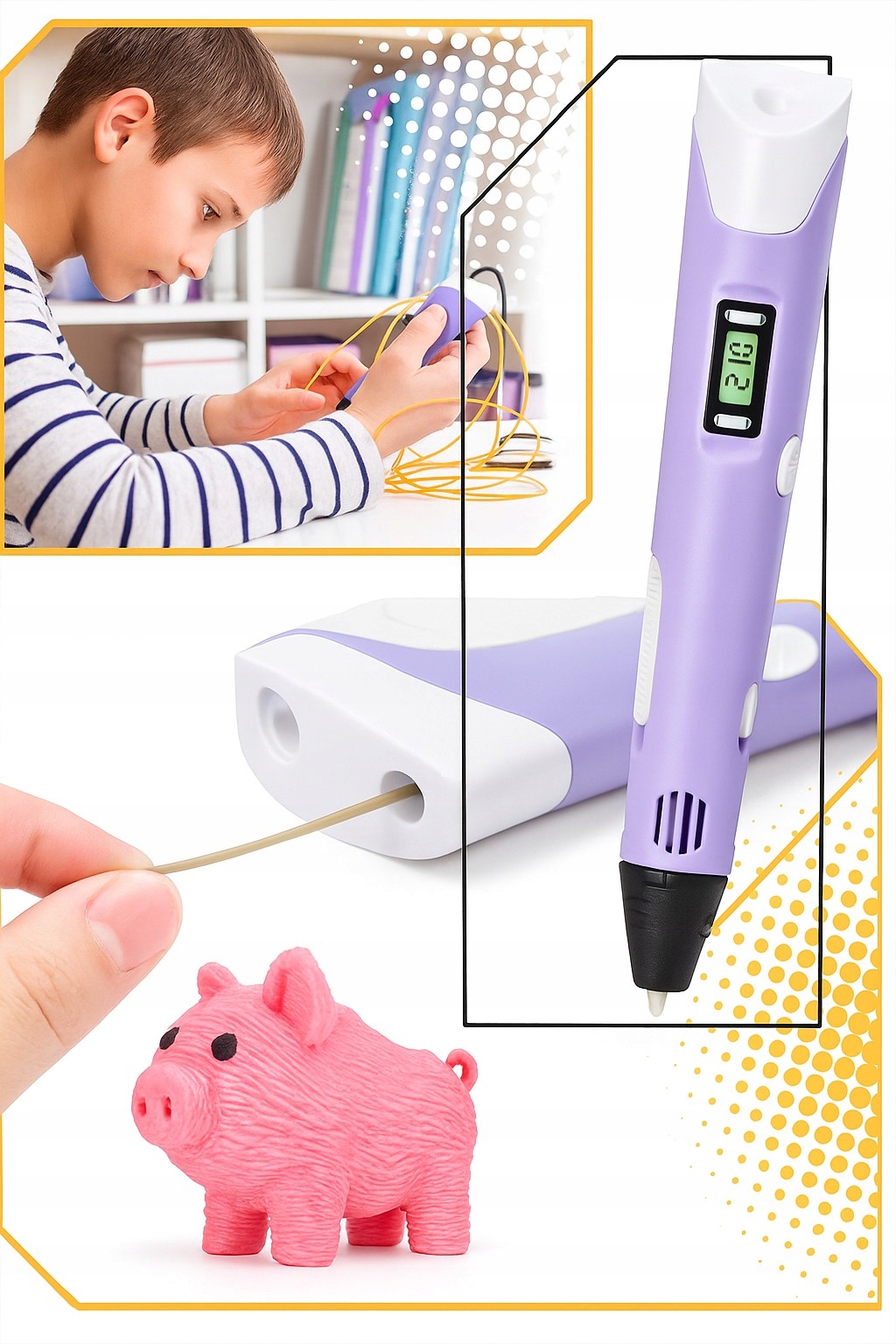 DŁUGOPIS DRUKARKA 3D PEN ZESTAW + WKŁADY 9 METRÓW FIOLET