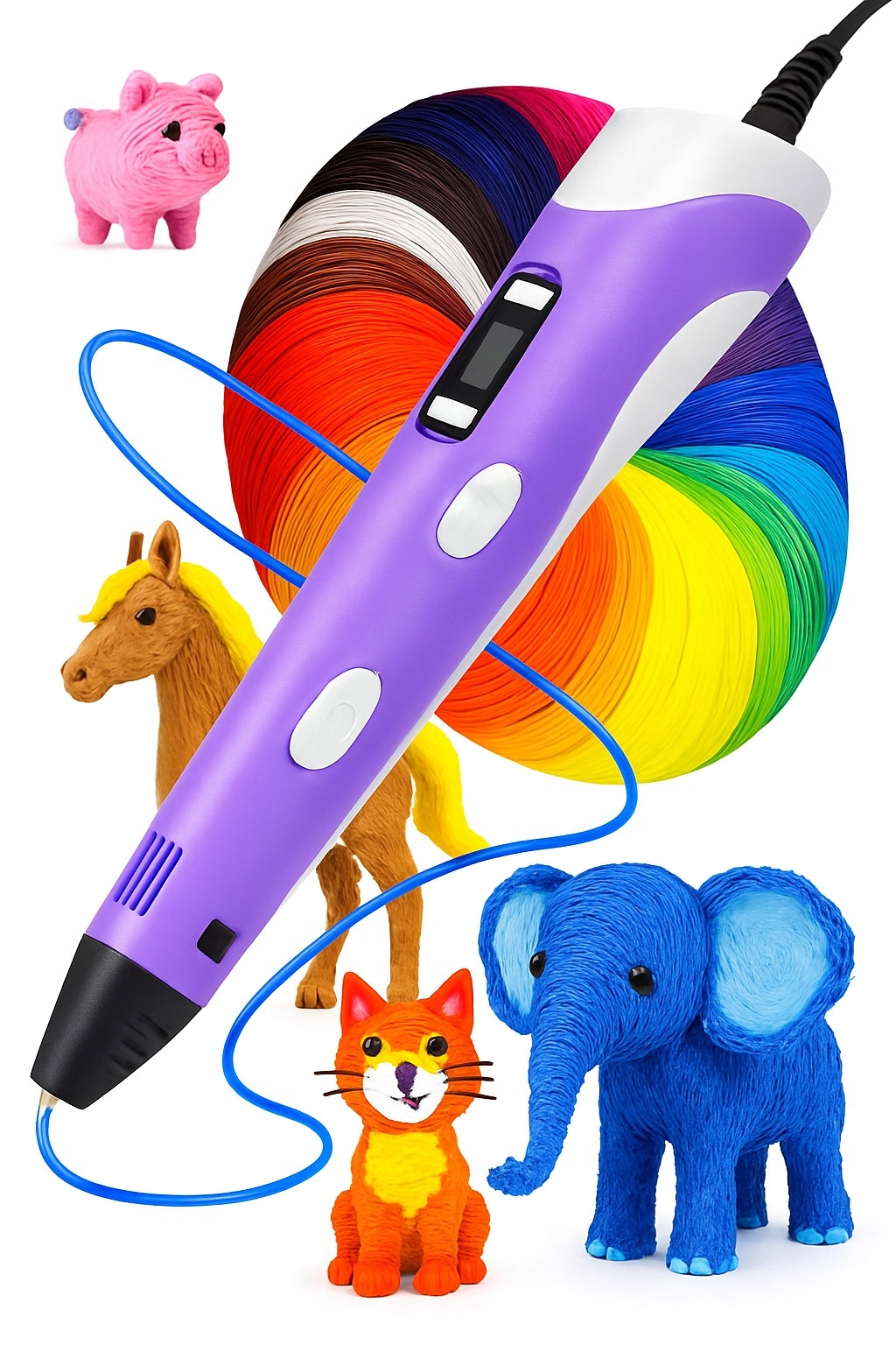 DŁUGOPIS DRUKARKA 3D PEN ZESTAW + WKŁADY 9 METRÓW FIOLET