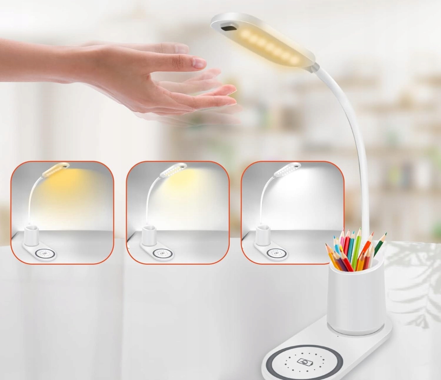 LAMPKA NA BIURKO LED Z ŁADOWARKA BEZPRZEWODOWA QI