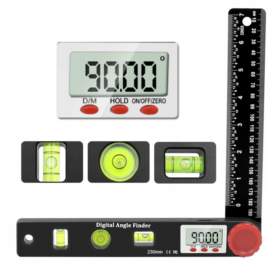 Kątomierz Elektroniczny Cyfrowy 230mm 360° + 3 POZIOMNICE