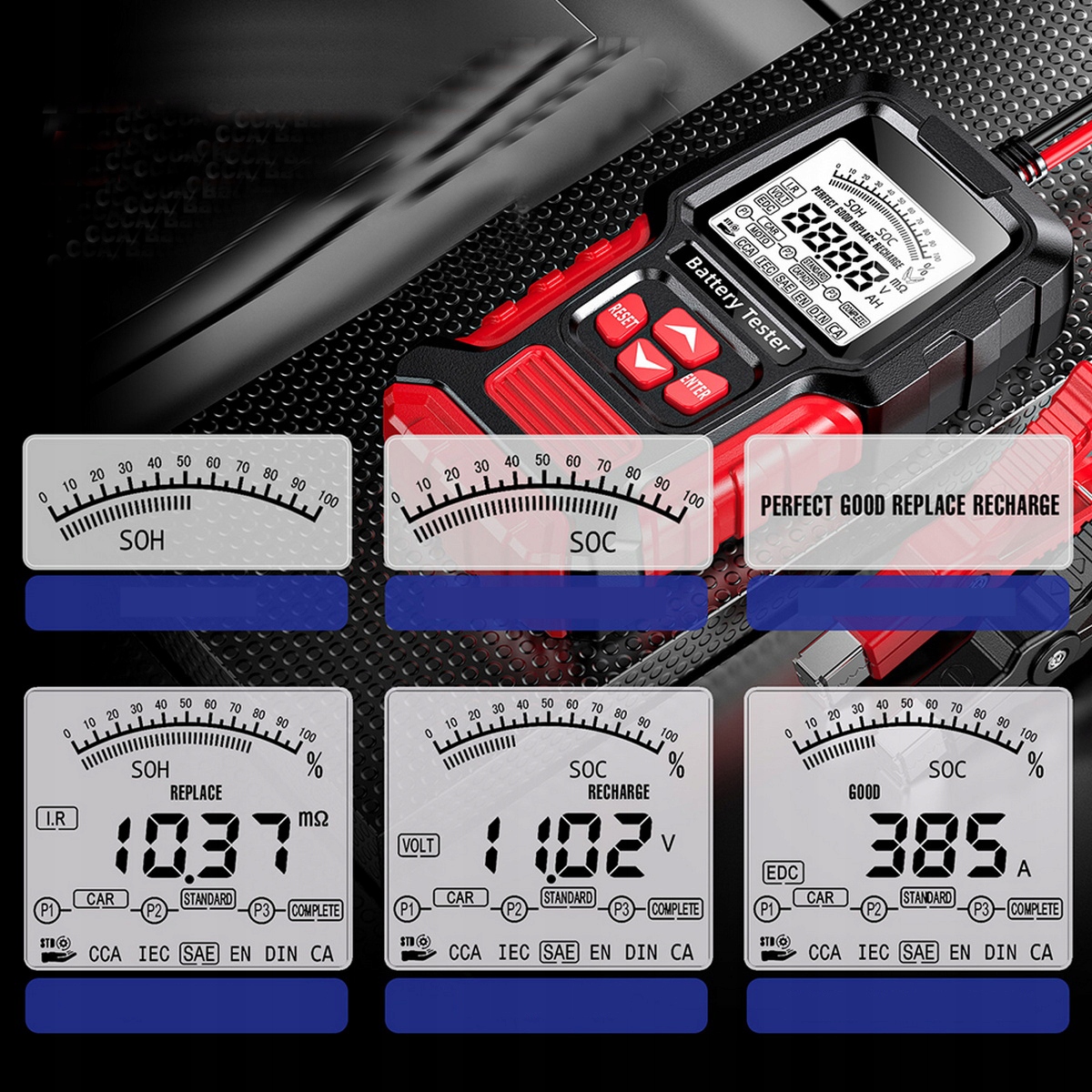 CYFROWY TESTER DO AKUMULATORÓW BATERII 12V 24V FOXSUR FBT-300 3Ah - 400Ah