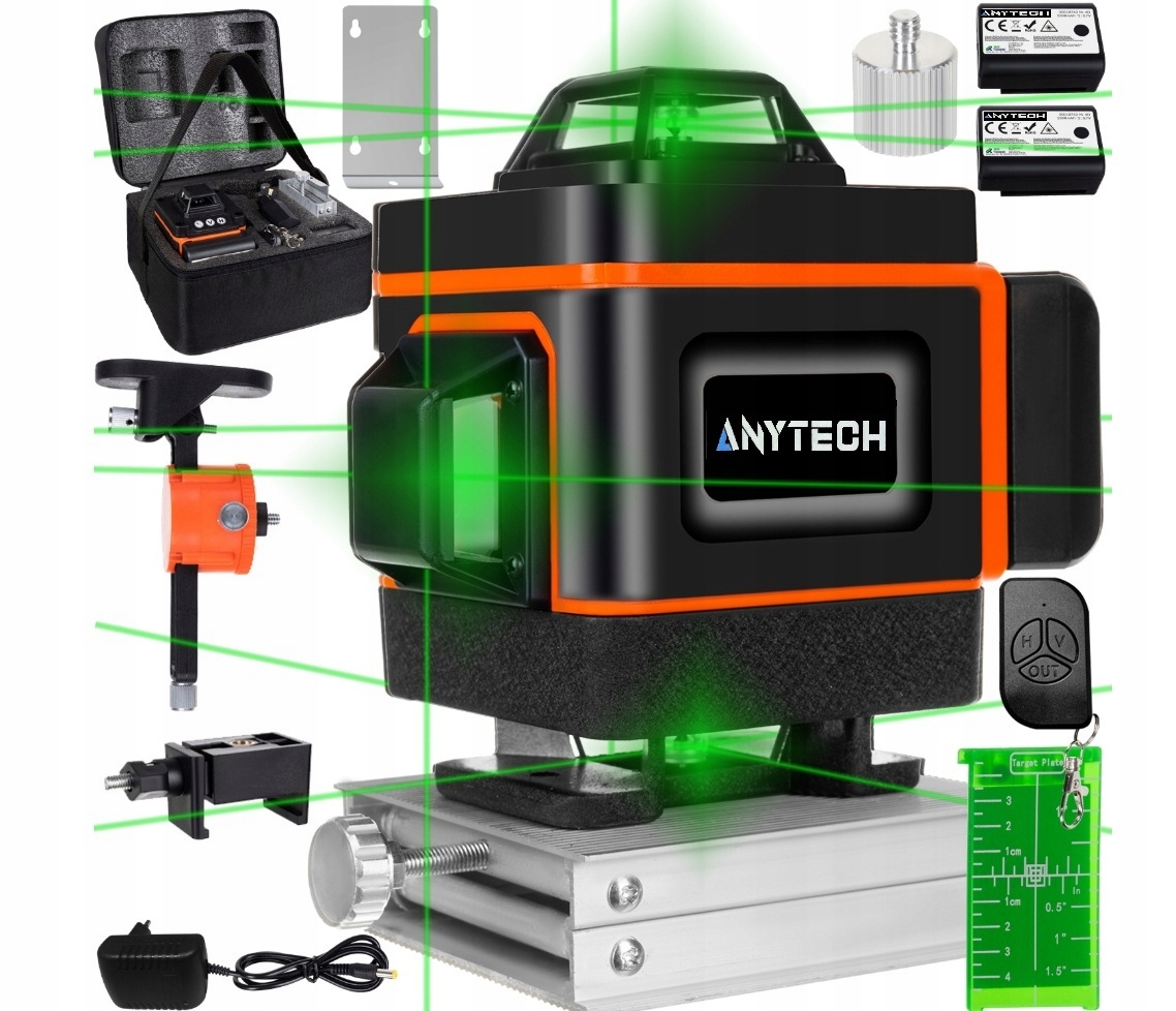 Poziomica Laserowa Płaszczyznowa 4D Anytech Zielony Laser Krzyżowy 360°