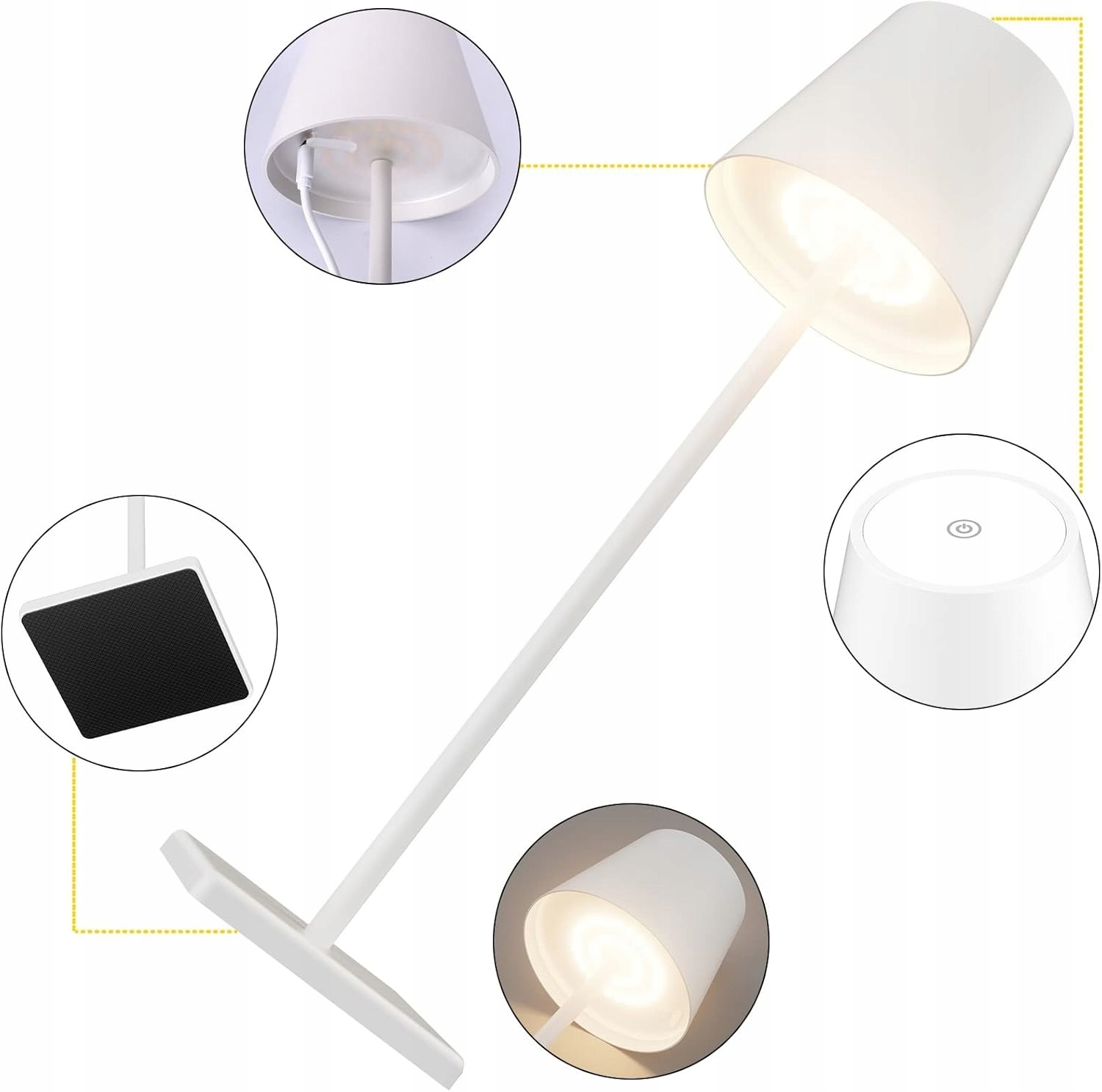 ELEGANCKA nowoczesna Lampa Stołowa LED bezprzewodowa sterowanie dotykowe BIAŁA