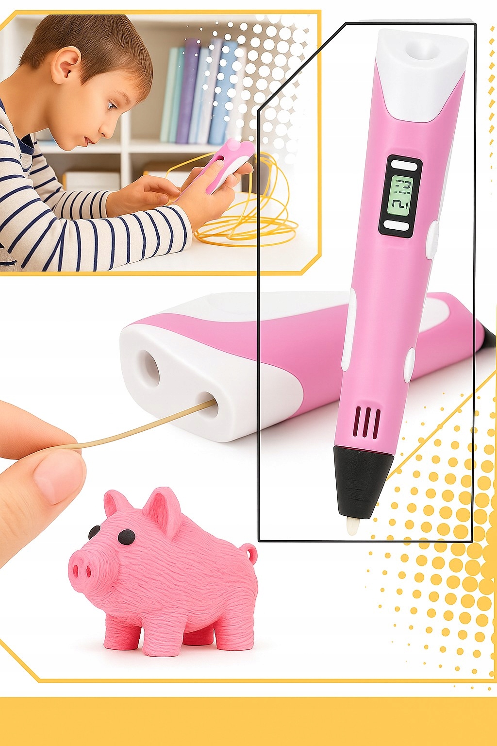 DŁUGOPIS DRUKARKA 3D PEN ZESTAW + WKŁADY 9 METRÓW RÓŻ