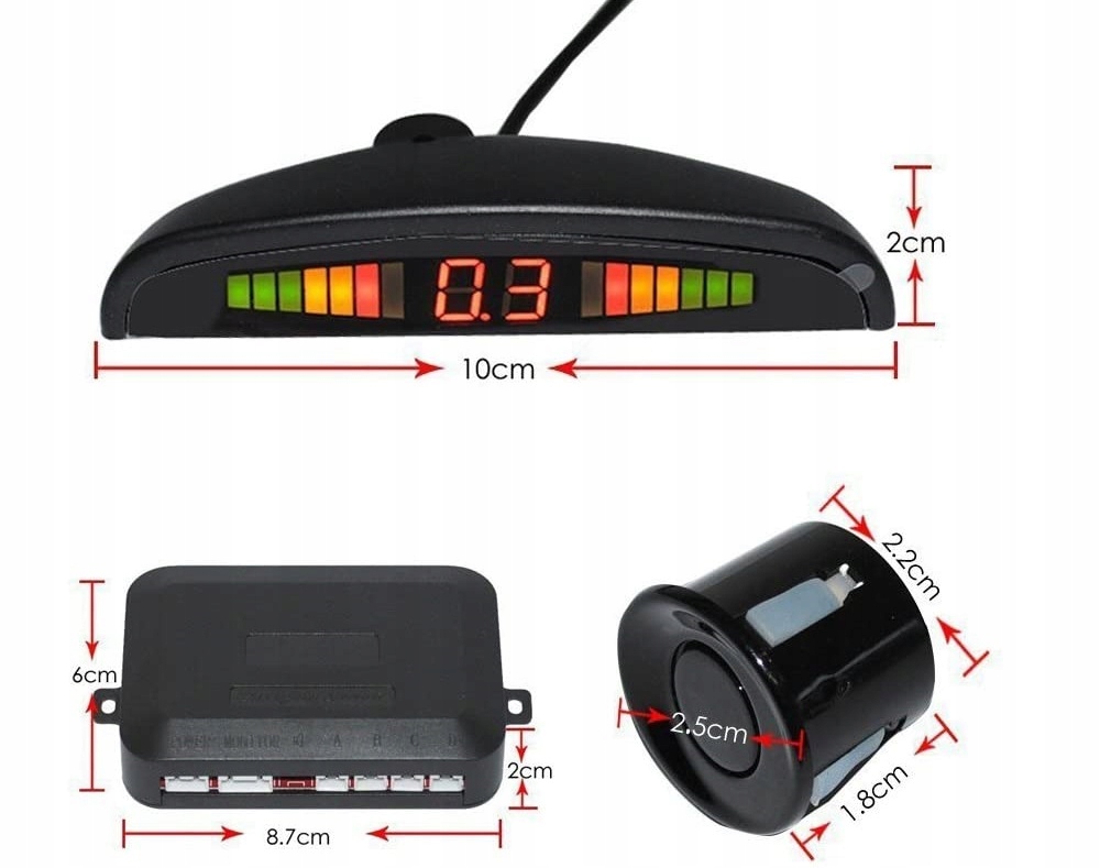4 Czujniki Parkowania Cofania LED LCD PARKTRONIC