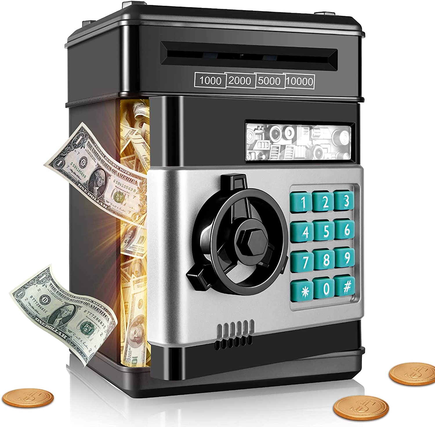 SEJF SKARBONKA NA MONETY BANKNOTY BANKOMAT + PIN (CZARNY)