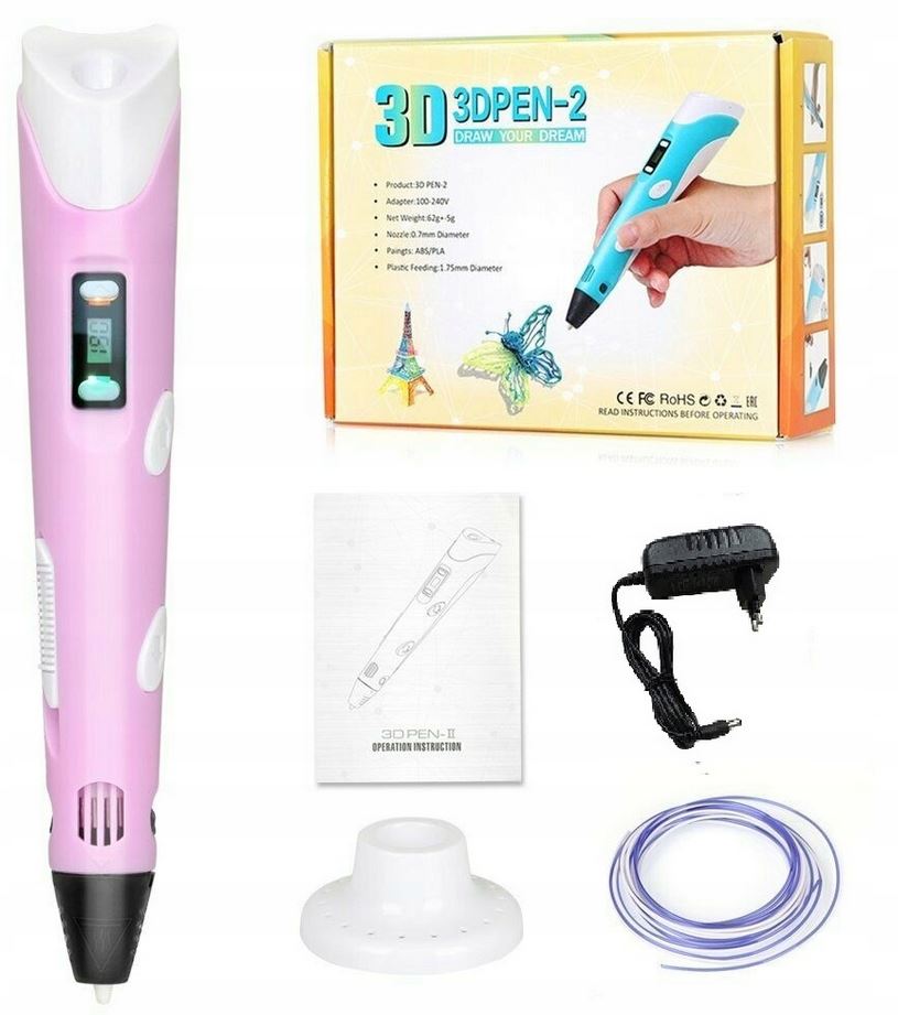 DŁUGOPIS DRUKARKA 3D PEN ZESTAW + WKŁADY 9 METRÓW RÓŻ