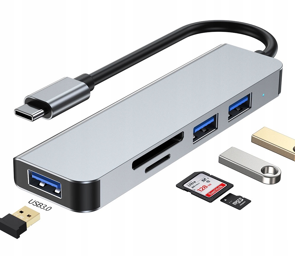 HUB ADAPTER 5W1 USB-C TYP USB 3.0 CZYTNIK SD / TF