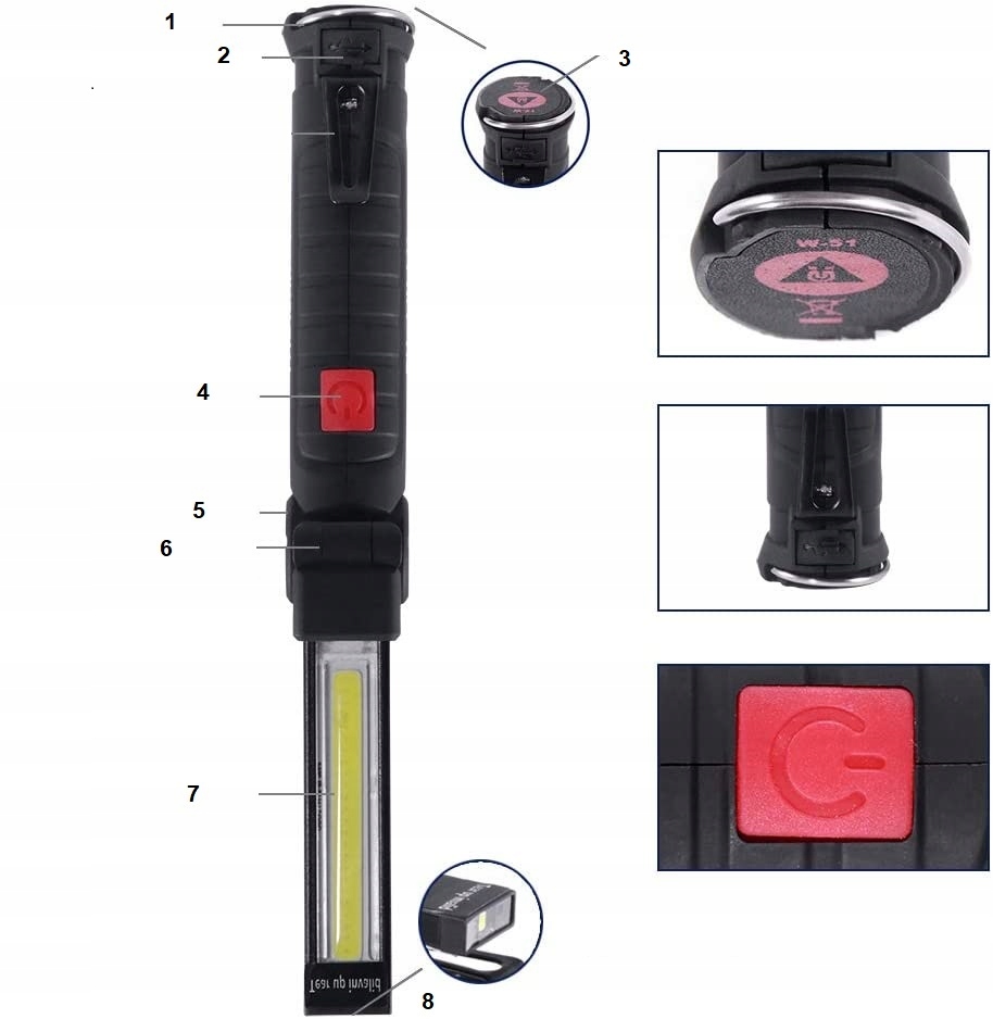 DUŻA LAMPA LATARKA WARSZTATOWA LED COB MAGNES USB