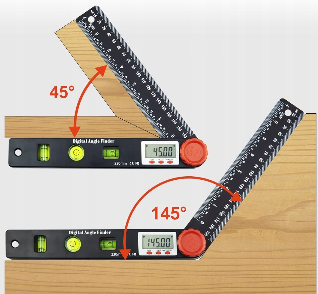 Kątomierz Elektroniczny Cyfrowy 230mm 360° + 3 POZIOMNICE
