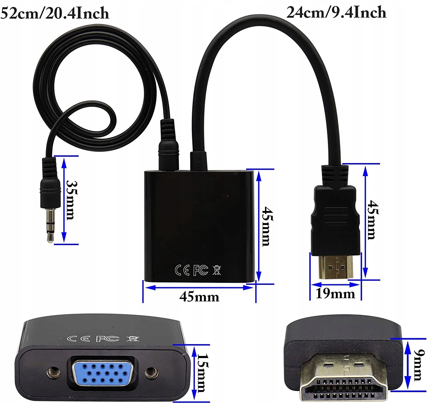 Adapter Konwerter HDMI do VGA DSUB + AUDIO