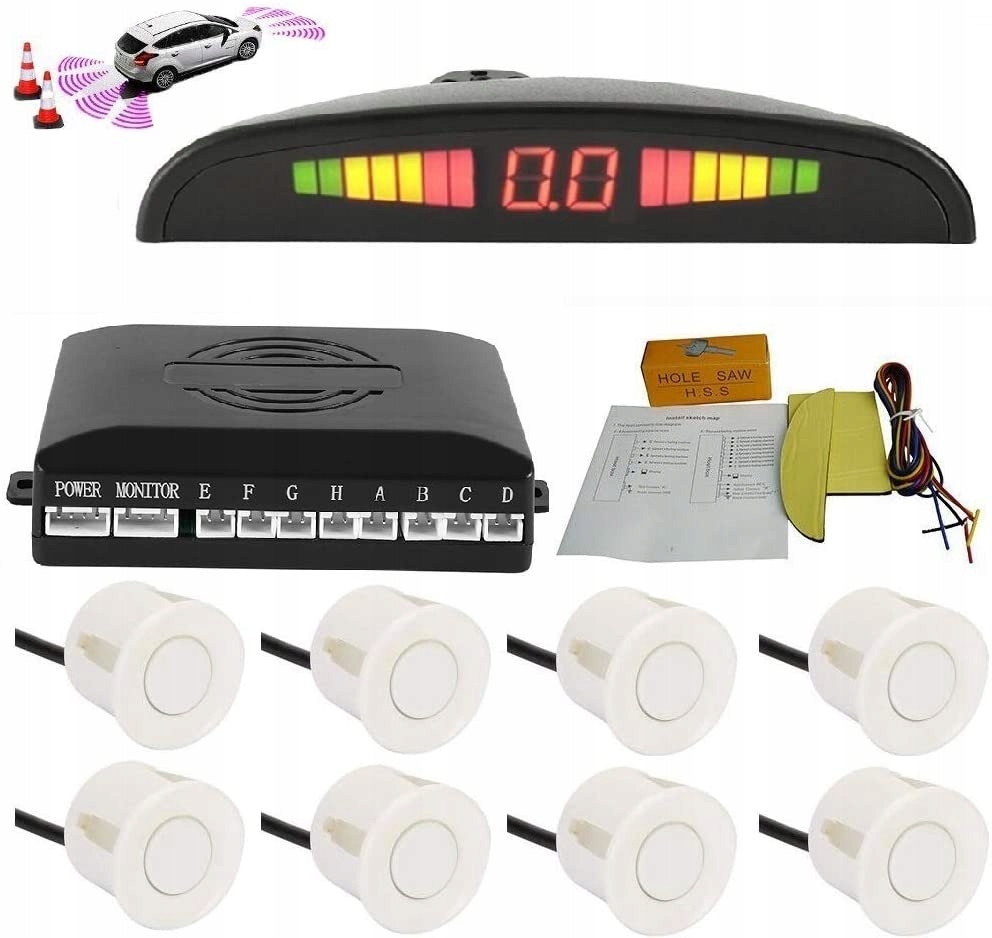 8 Czujników Parkowania Cofania LED LCD PARKTRONIC