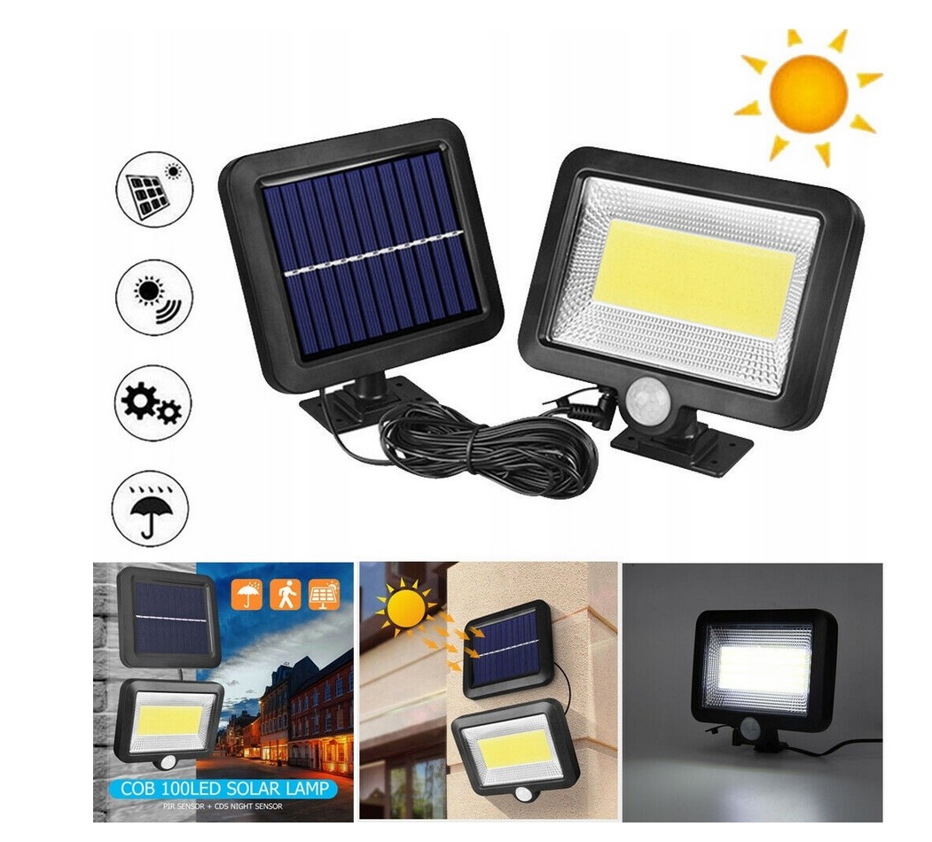 LAMPA SOLARNA Z CZUJNIKIEM RUCH I ZMIERZCHU 100LED