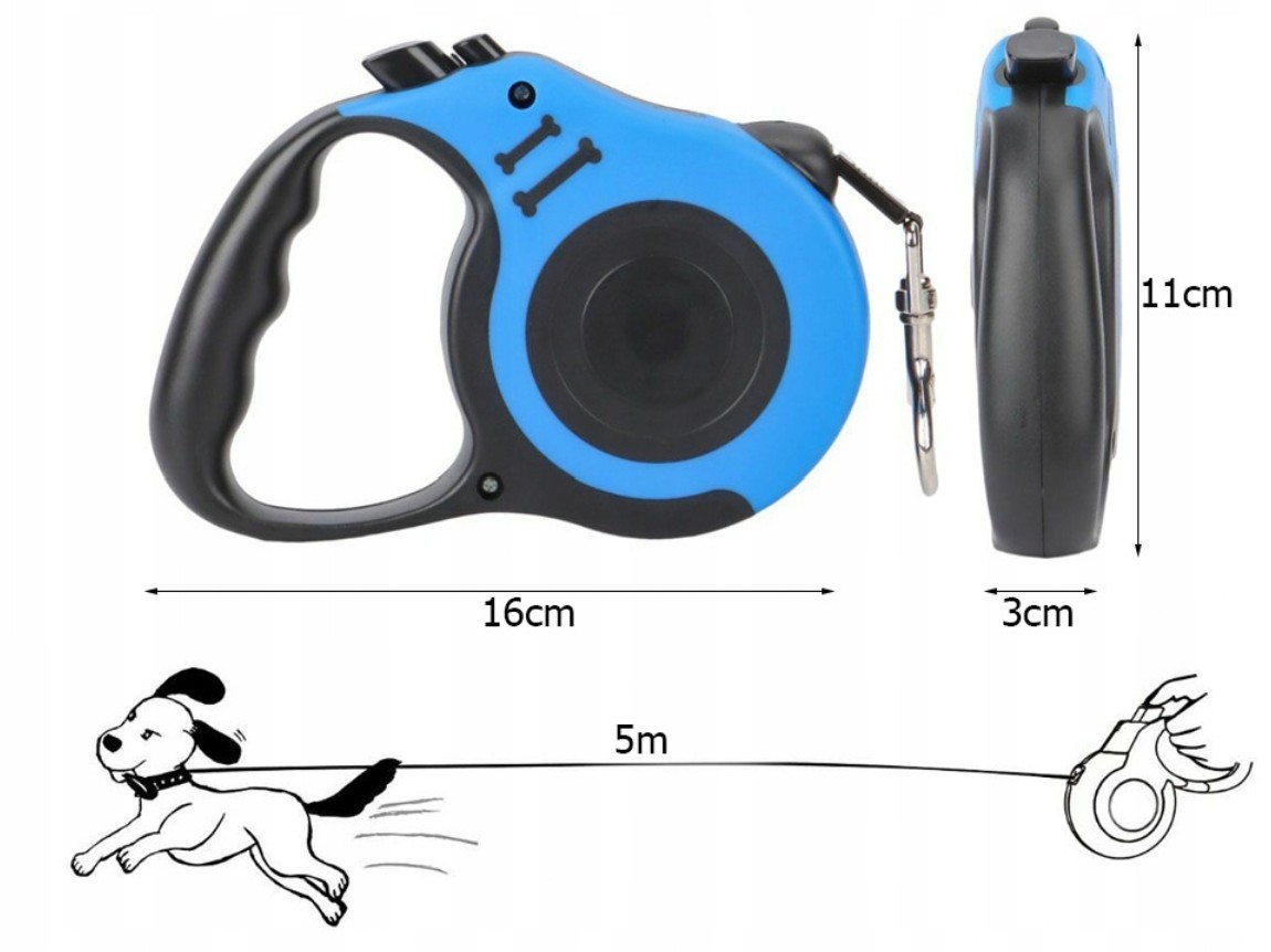 Smycz Automatyczna dla Psa Kota Flexi Zwijana z Blokadą 5m 20kg NIEBIESKA