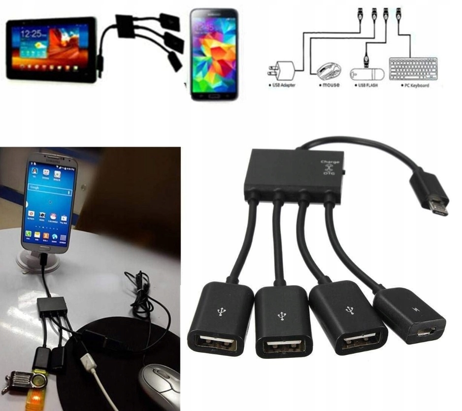HUB Rozdzielacz HOST OTG Micro 3 x USB Ładowanie