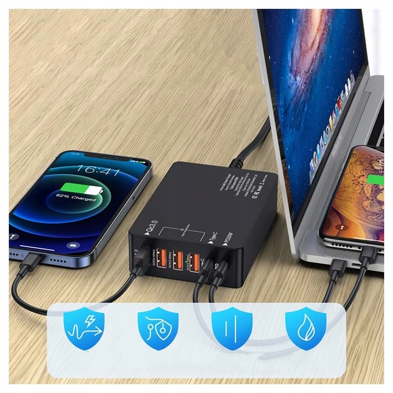 Szybka Ładowarka sieciowa 6 USB C PD 20W QC3.0 65W
