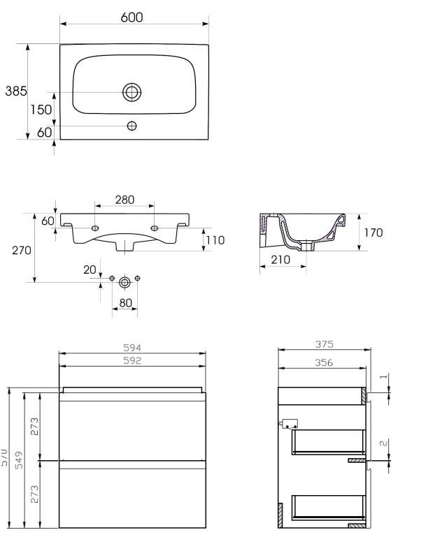 Cersanit MODUO SLIM 60 - rysunek techniczny