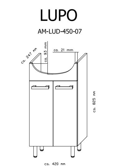 Zestaw LUPO 45 cm - rysunek techniczny