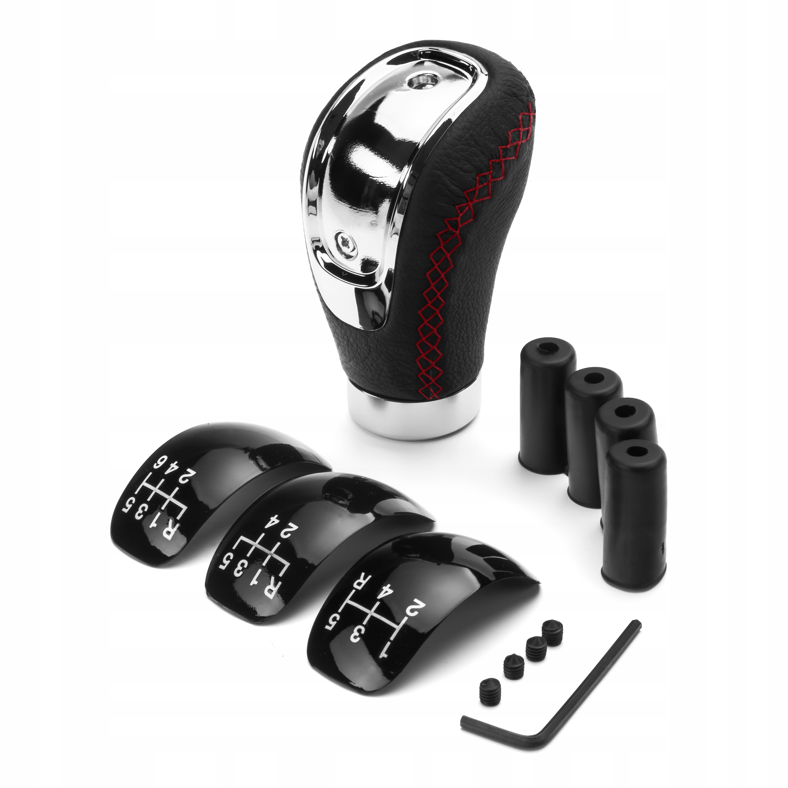 Zdjęcie AWparts UNIWERSALNA GAŁKA BIEGÓW Z EKOSKÓRY Z CZERWONĄ NICIĄ