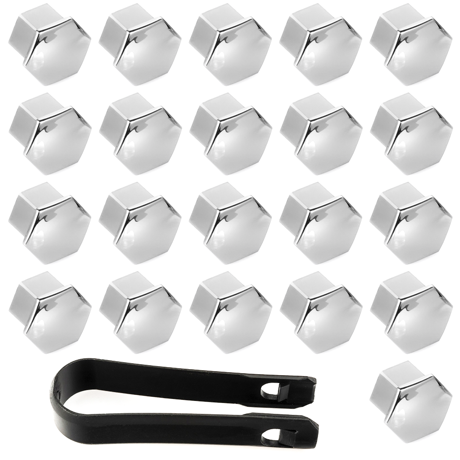 Zdjęcie AWparts 21x CHROMOWANE NAKŁADKI NA ŚRUBY FELG 17 mm + ŚCIĄGACZ 21x1szt