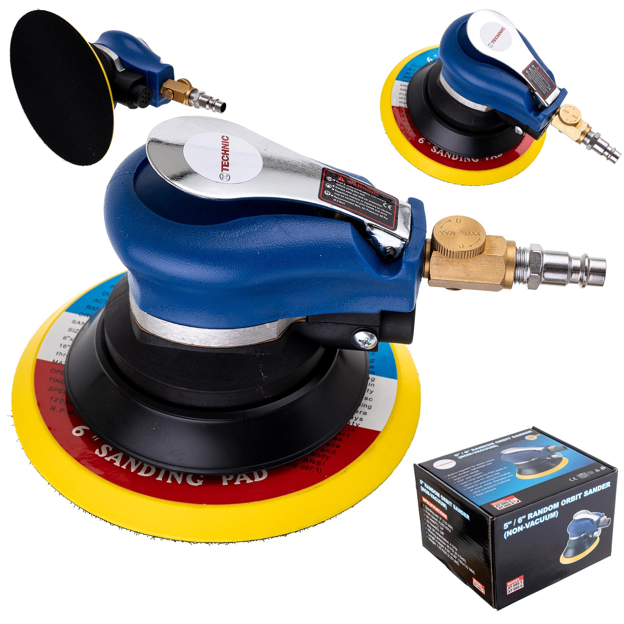POWER AERO NOVIA 5” Random Orbit Sander – Pneumatic Air DA Sander, 10,000 RPM, Palm Grip