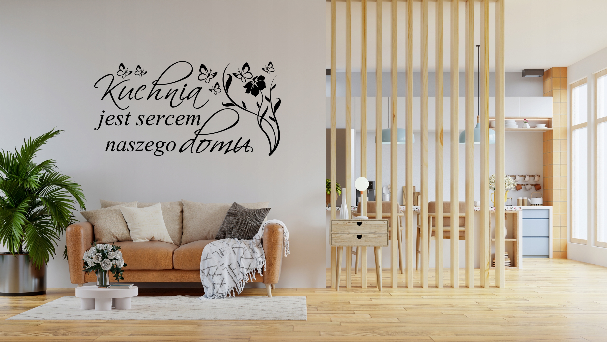Naklejki ścienne do jadalni cytat kwiaty DK107 120x60cm