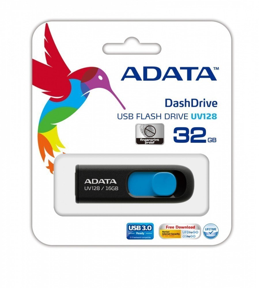 ADATA | UV128 | 32 GB | USB 3.0 | Czarny/Niebieski