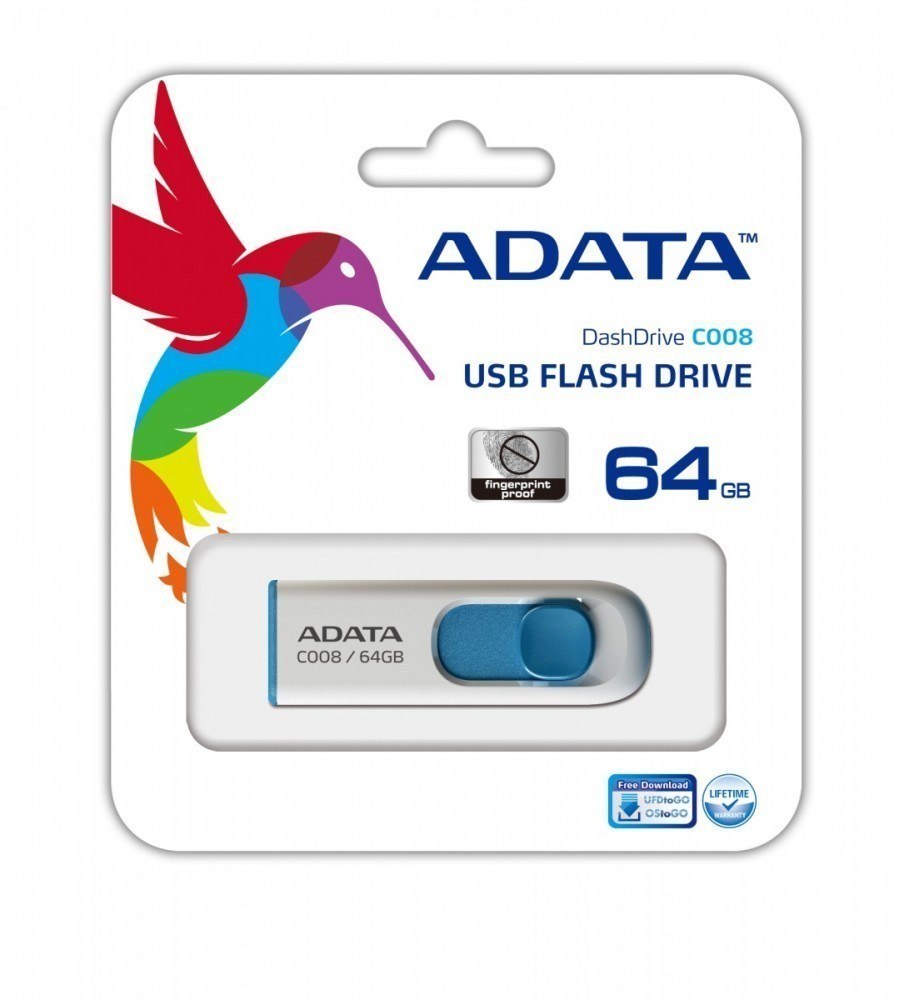 ADATA | C008 | 64 GB | USB 2.0 | Biały/Niebieski
