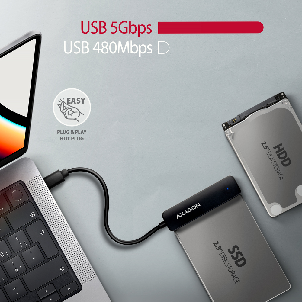 AXAGON USB-C 5Gbps - SATA 6G, 2.5" SSD/HDD SLIM Adapter | ADSA-FP2C