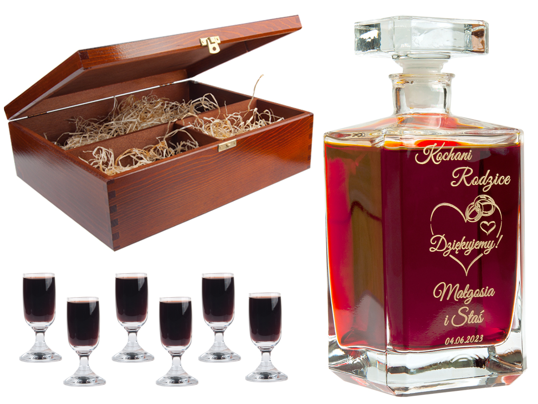 KARAFKA z 6 kieliszkami w etui ROCZNICA ŚLUBU prezent 20 25 30 35 40 50 60