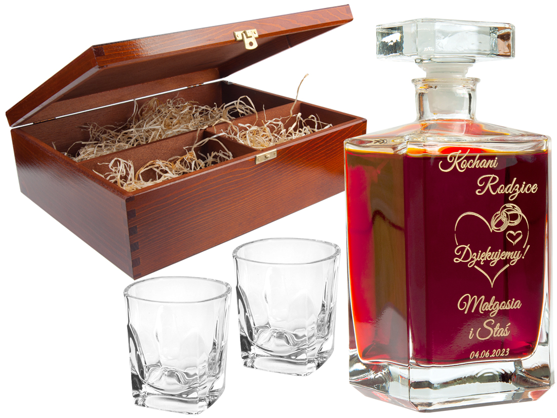 KARAFKA z 2 szklankami w etui ROCZNICA ŚLUBU prezent 20 25 30 35 40 50 60